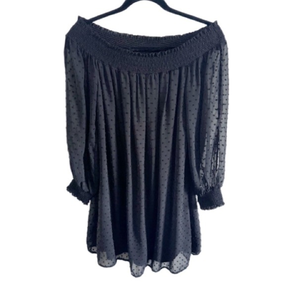 Mahina Dress Black Swiss Dot Off Shoulder Mini Sz Small D15186DIZ Beach Summer - Picture 2 of 8